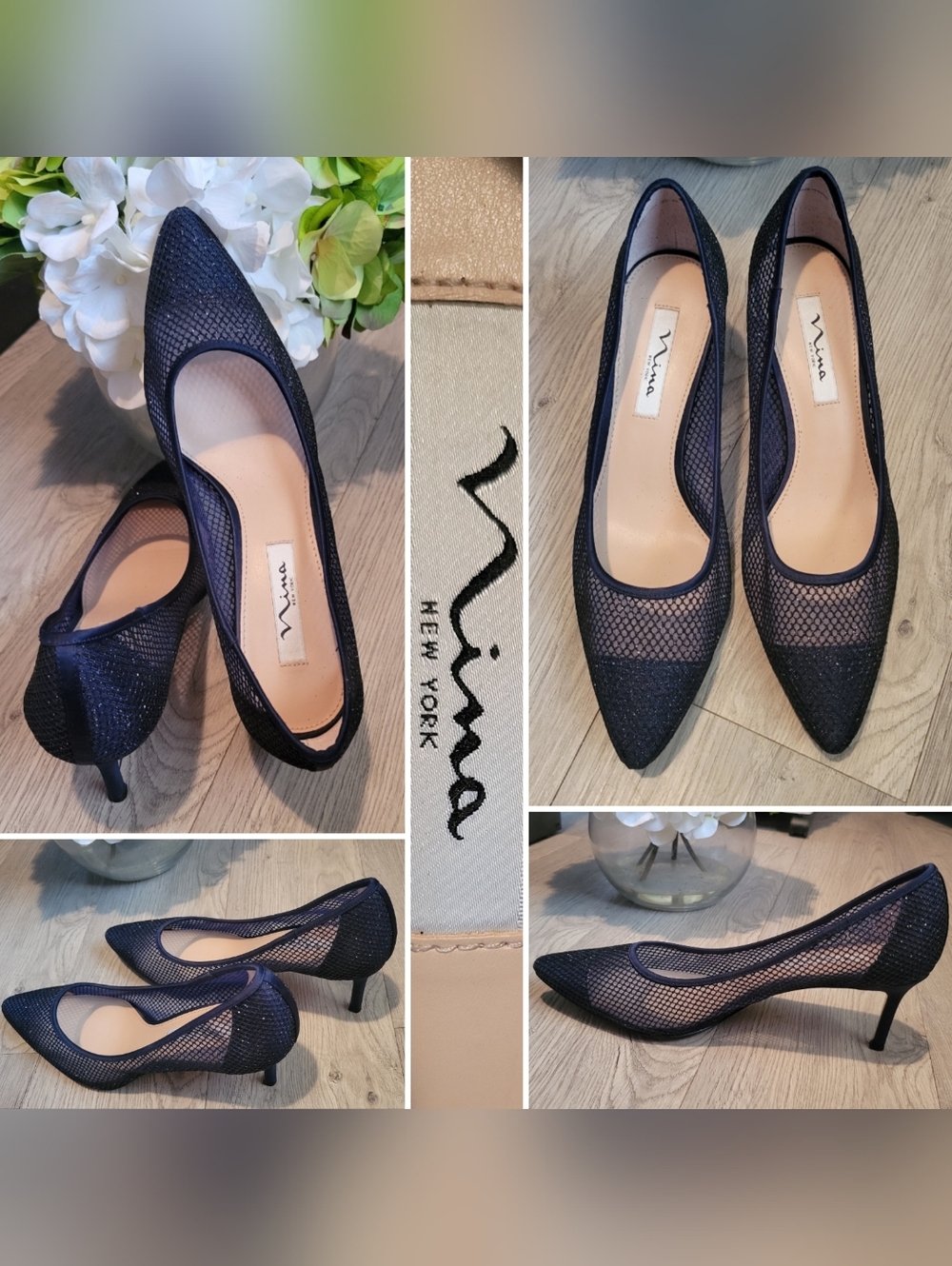 Nina New York Niley Sparkly Navy Mesh 2.5" High Heel Pumps, Women US 10, EU 40